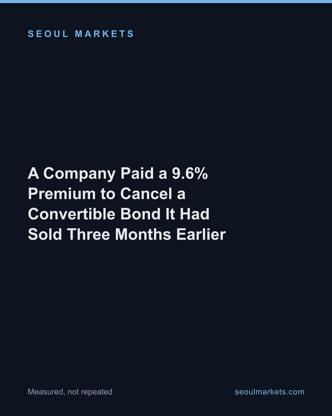 A Company Paid a 9.6% Premium to Cancel a Convertible Bond It Had Sold Three Months Earlier — card 1 of 5