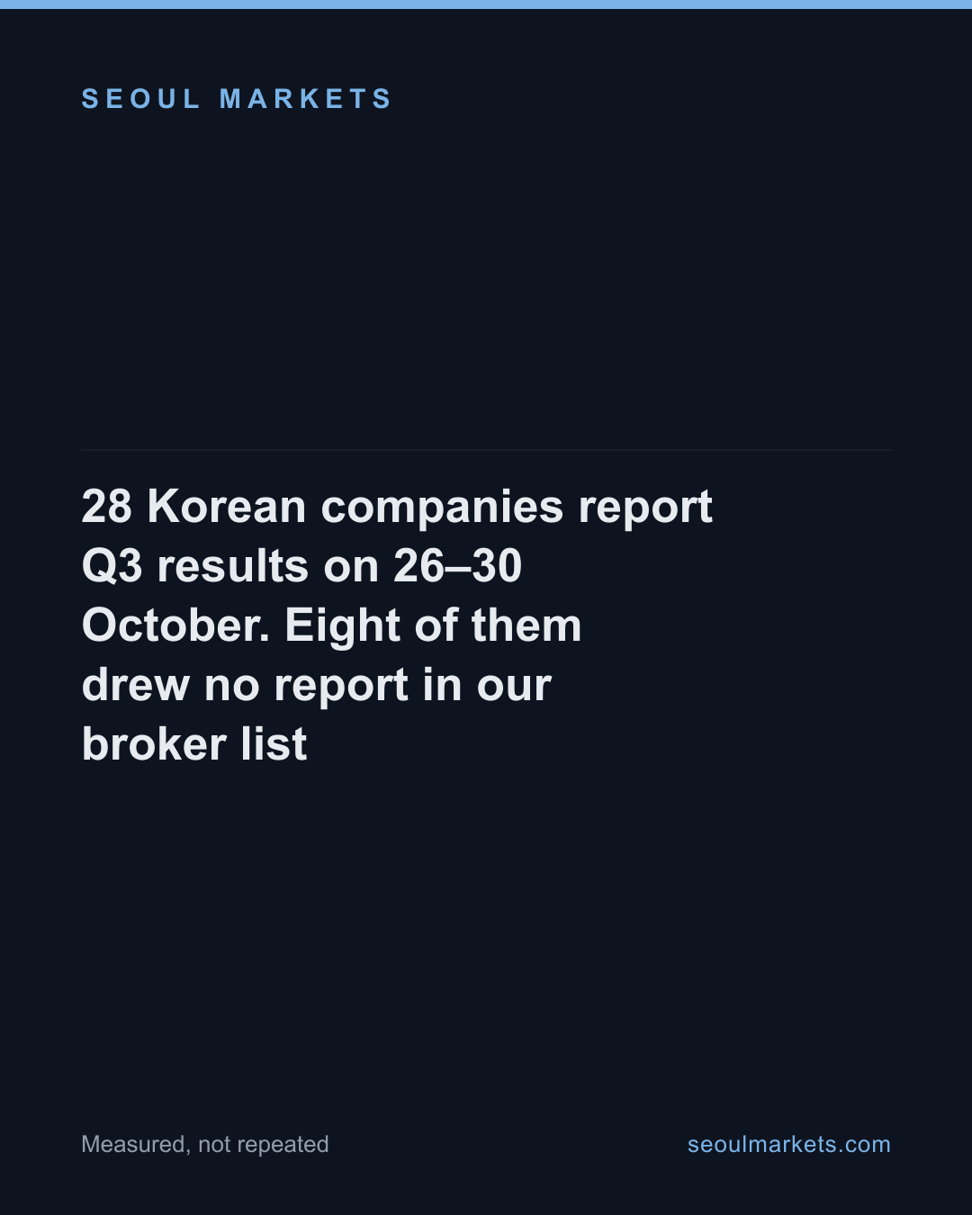 28 Korean companies report Q3 results on 26–30 October. Eight of them drew no report in our broker list