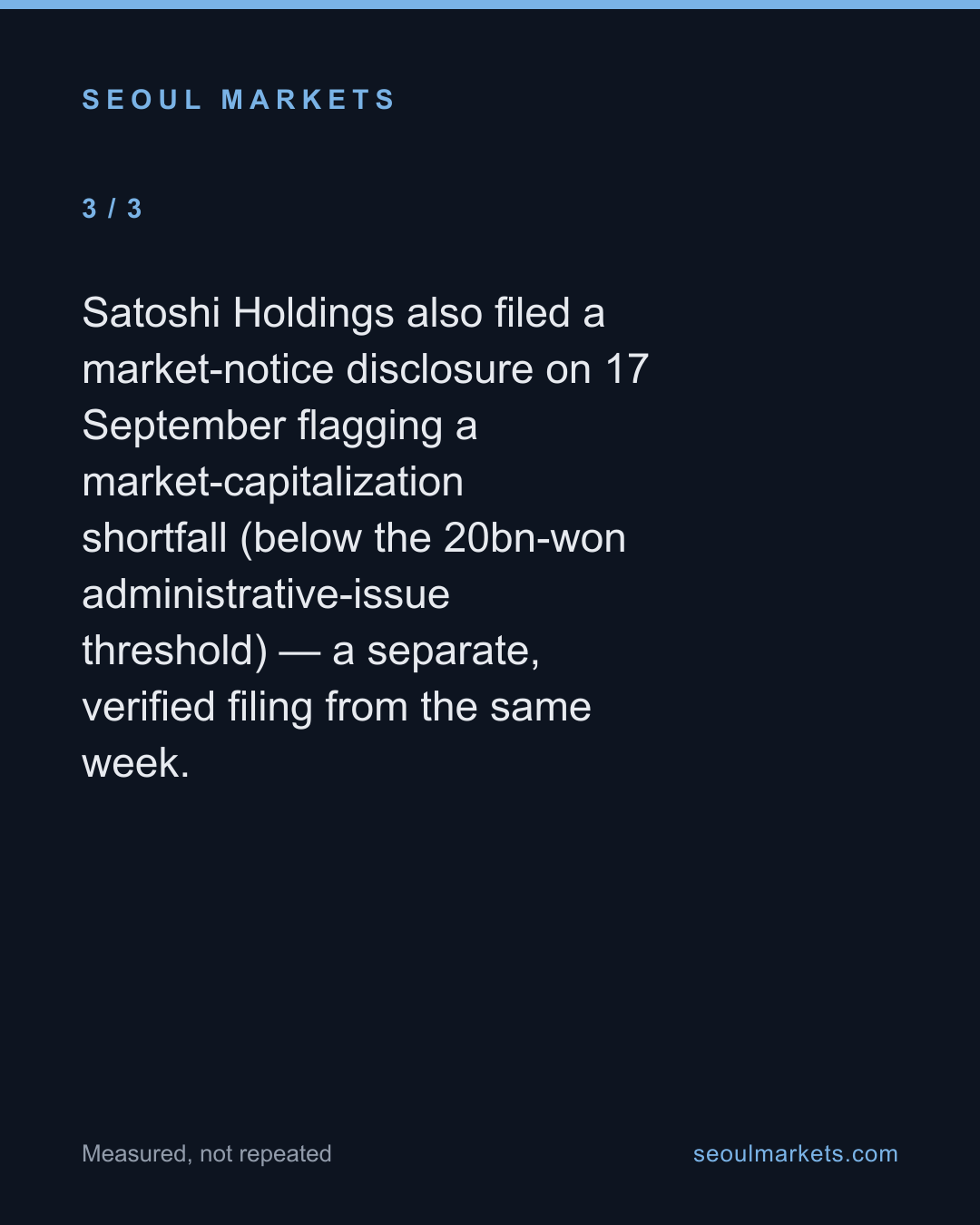 One Korean private placement diluted shares by 80 percent. Another, by 106 percent. — card 4 of 5