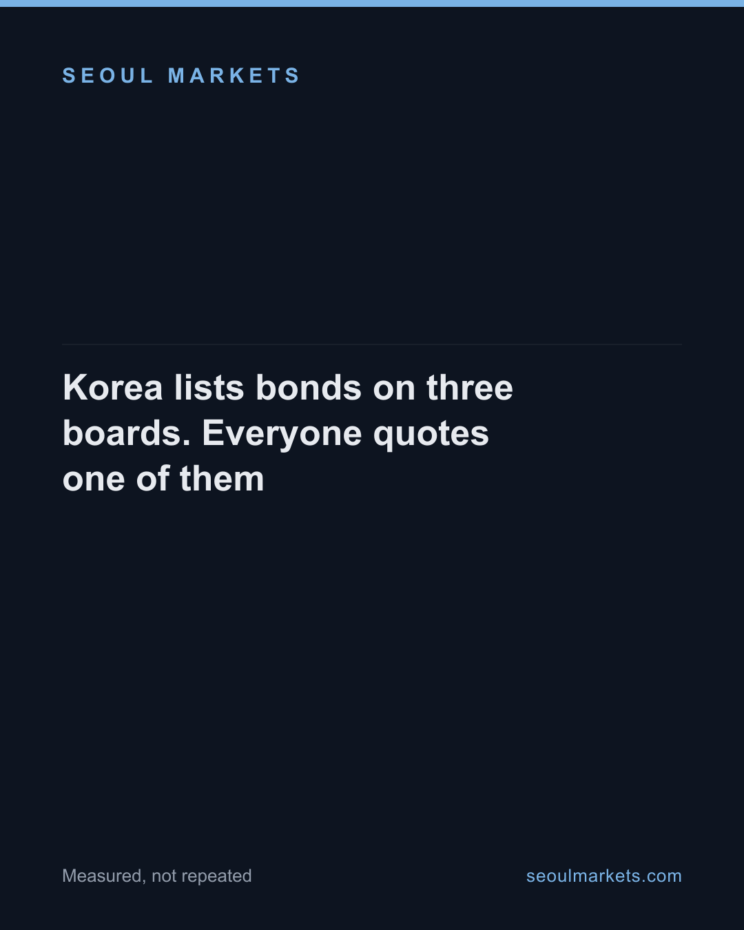 Korea lists bonds on 3 boards — government, 270-346 general, 40 small-lot — card 1 of 5