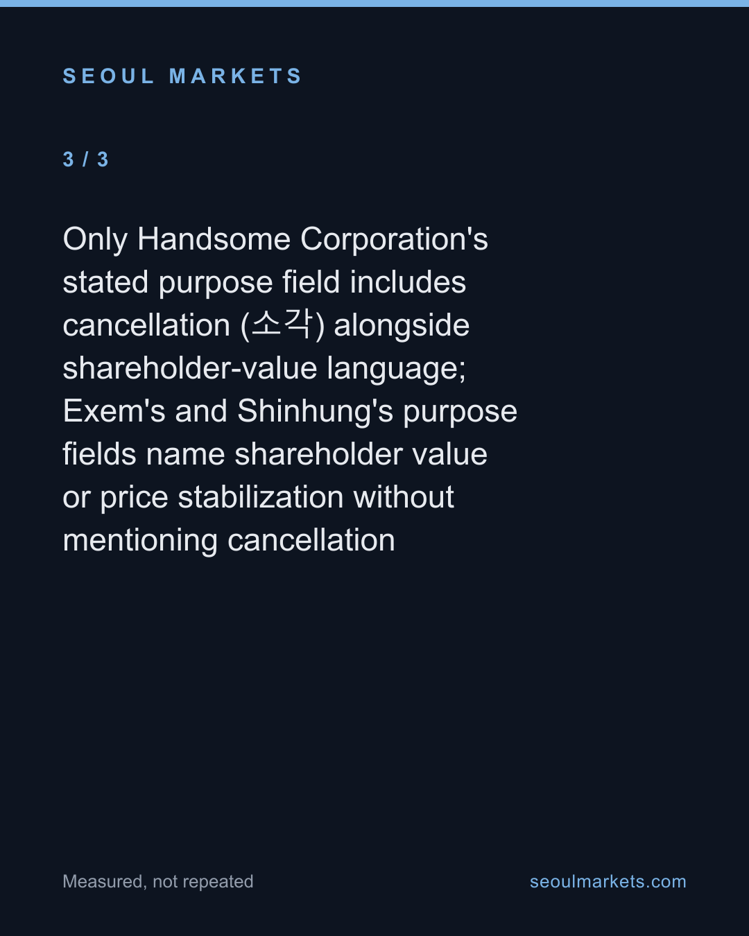 Three Korean companies announced buybacks on the same day. Only one will retire the shares. — card 4 of 5